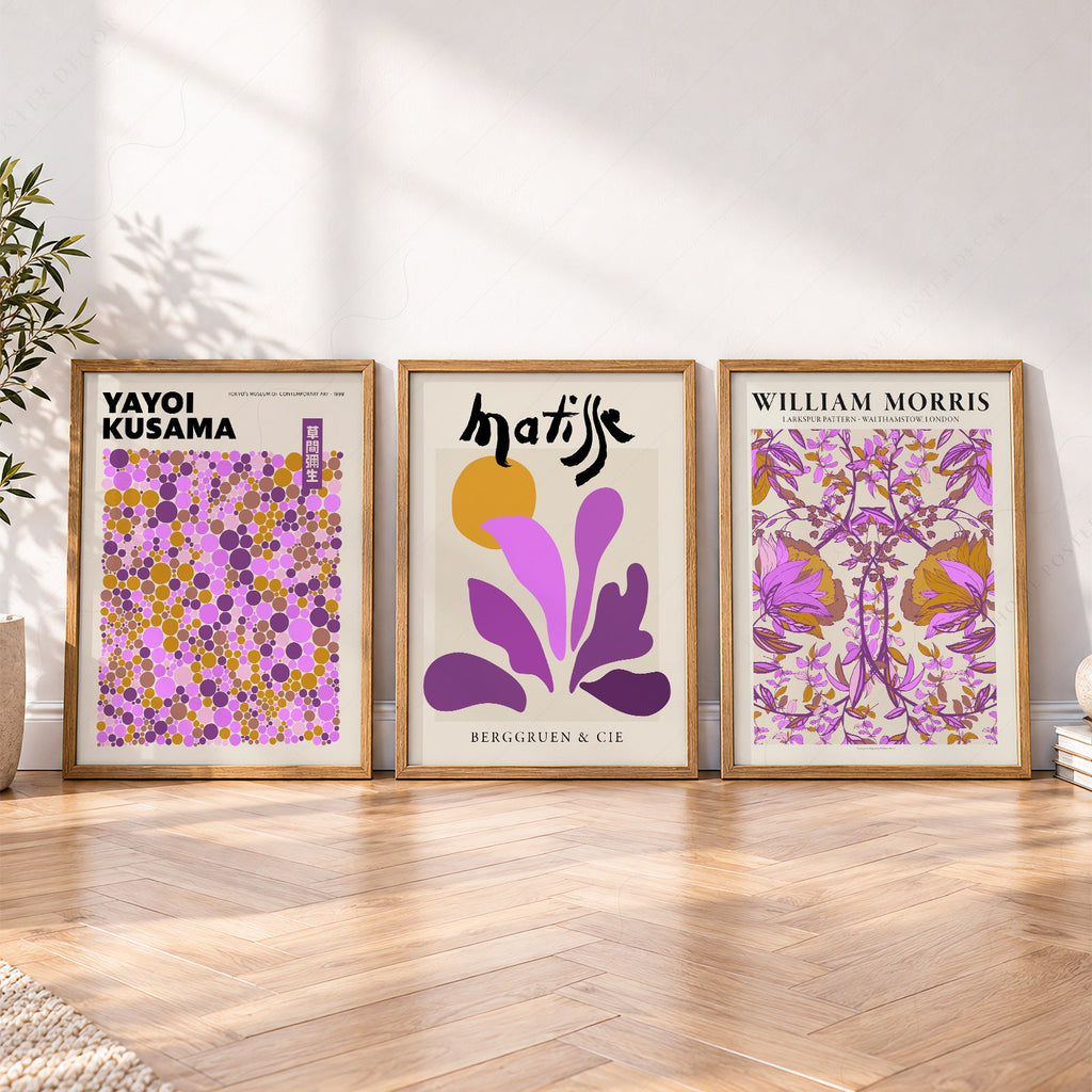 Matisse Morris Kusama Set of 3 Prints – Purple Gallery Wall Art Decor