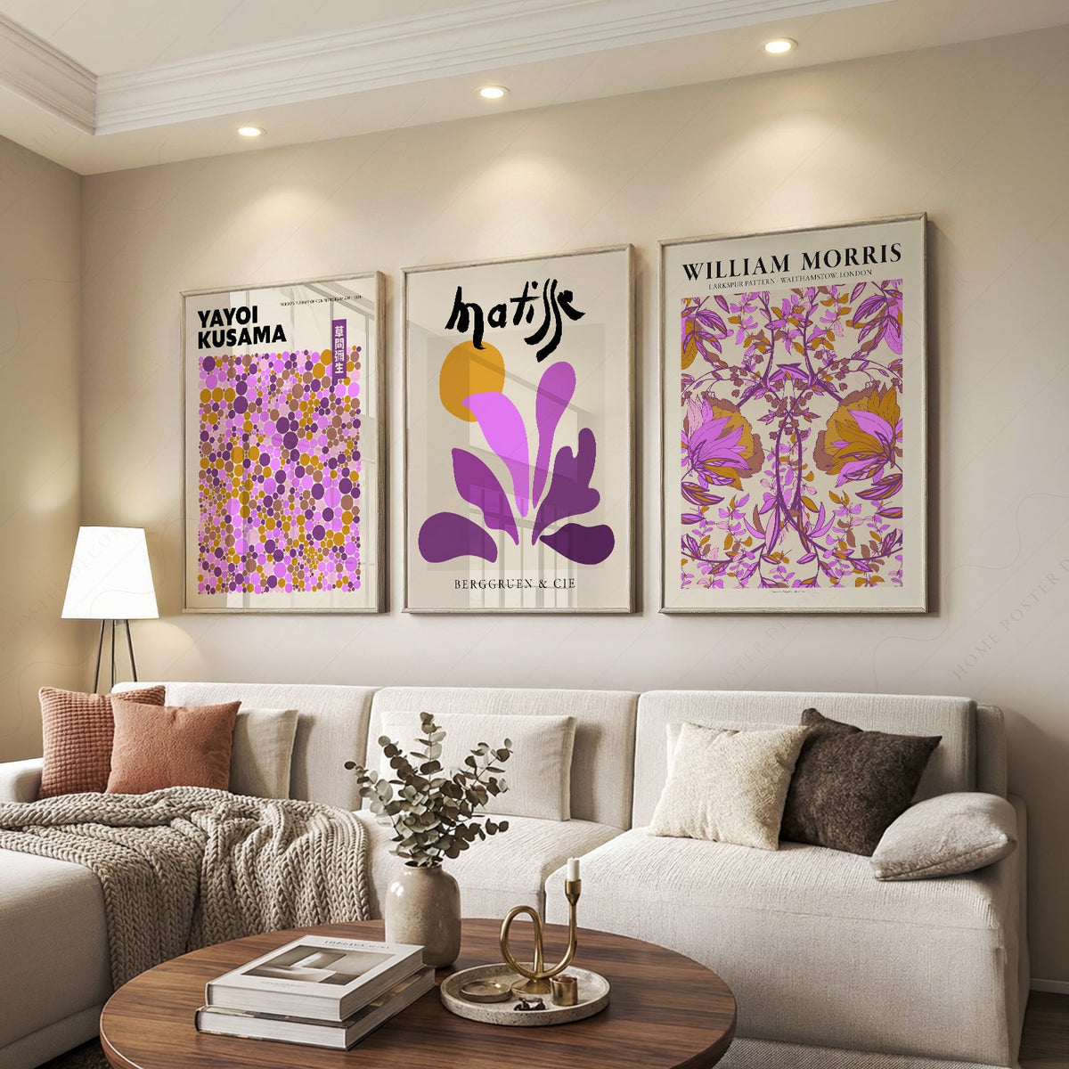 Matisse Morris Kusama Set of 3 Prints – Purple Gallery Wall Art Decor