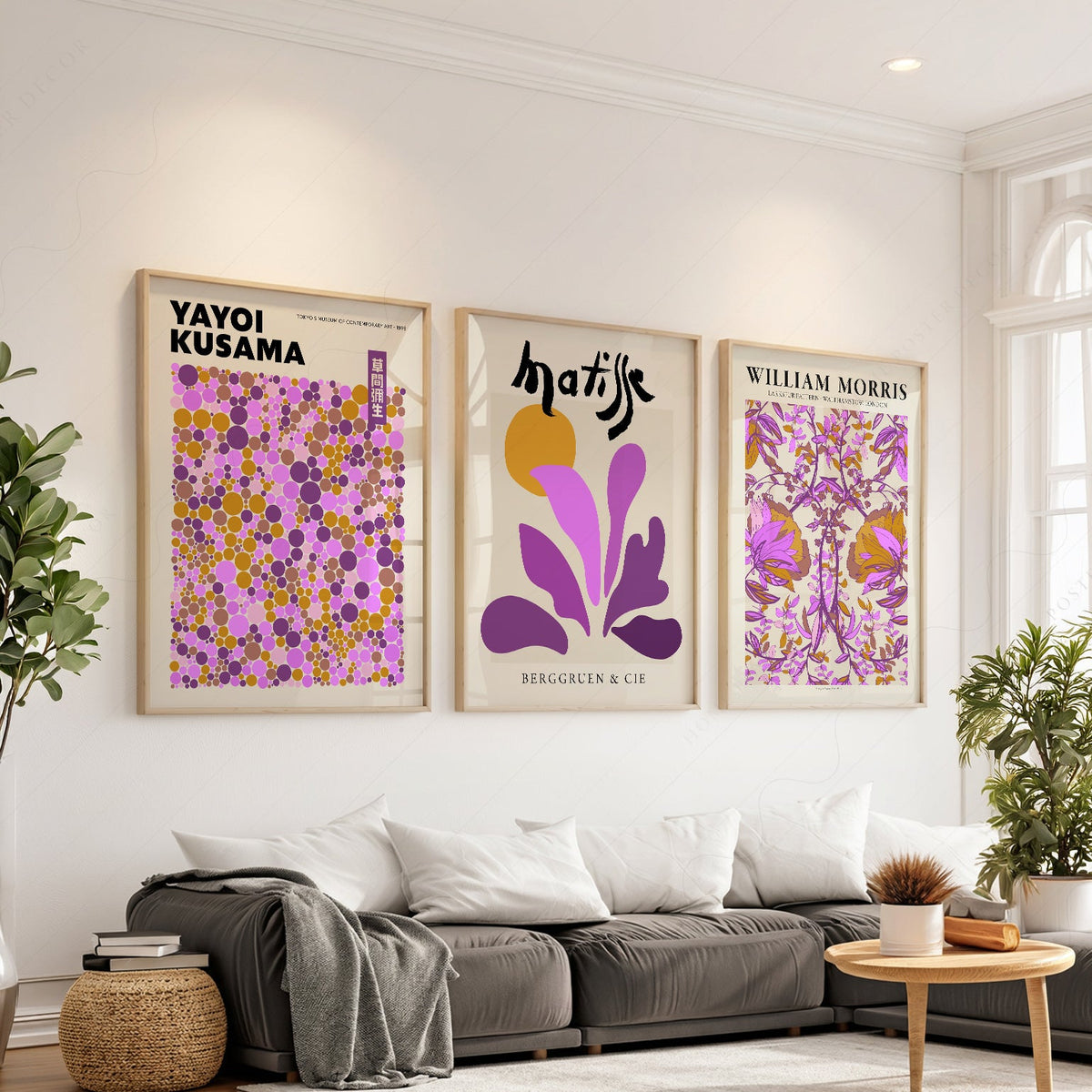 Matisse Morris Kusama Set of 3 Prints – Purple Gallery Wall Art Decor