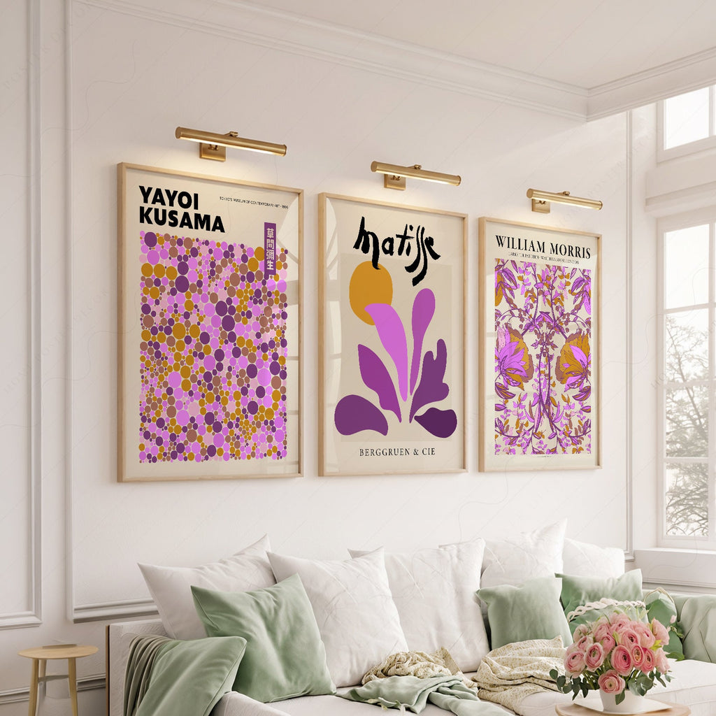 Matisse Morris Kusama Set of 3 Prints – Purple Gallery Wall Art Decor