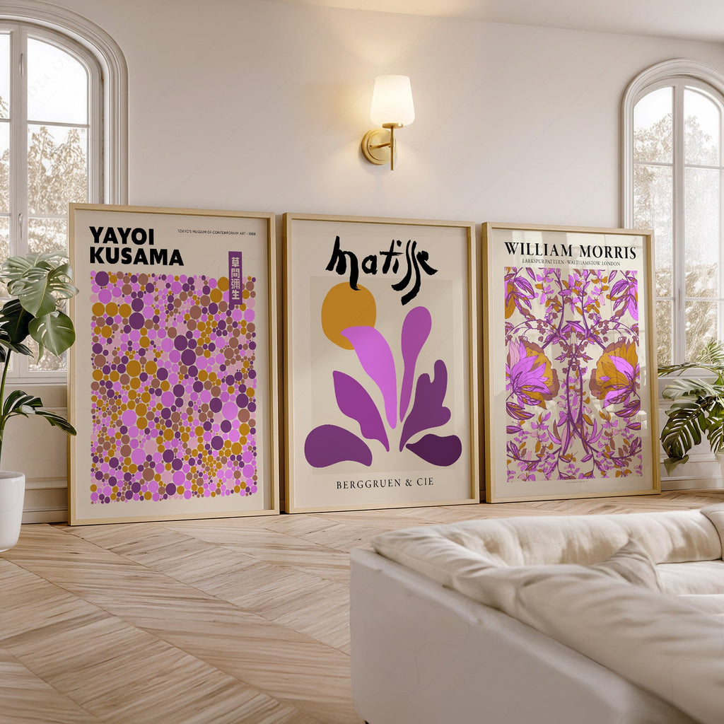 Matisse Morris Kusama Set of 3 Prints – Purple Gallery Wall Art Decor