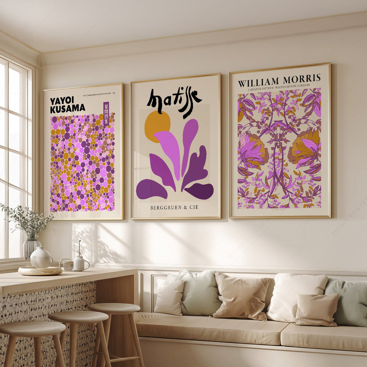 Matisse Morris Kusama Set of 3 Prints – Purple Gallery Wall Art Decor