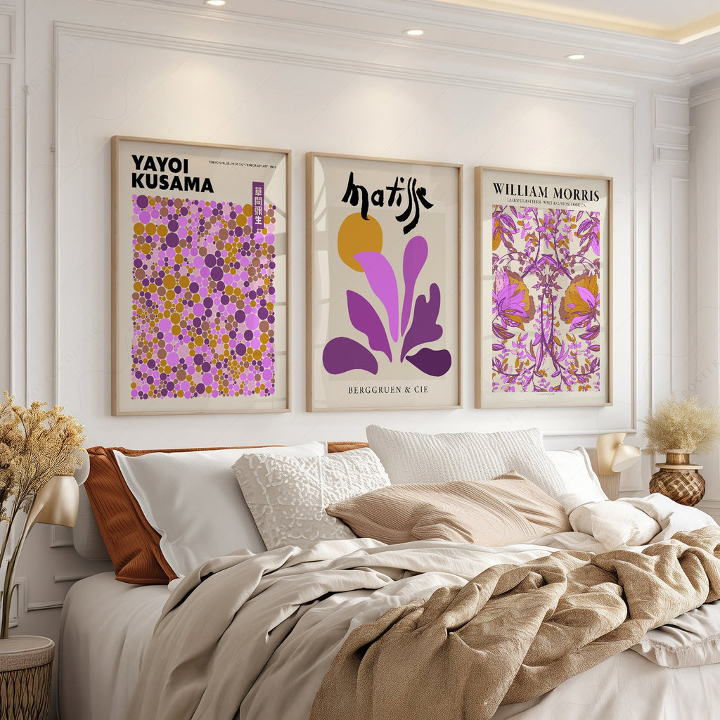 Matisse Morris Kusama Set of 3 Prints – Purple Gallery Wall Art Decor