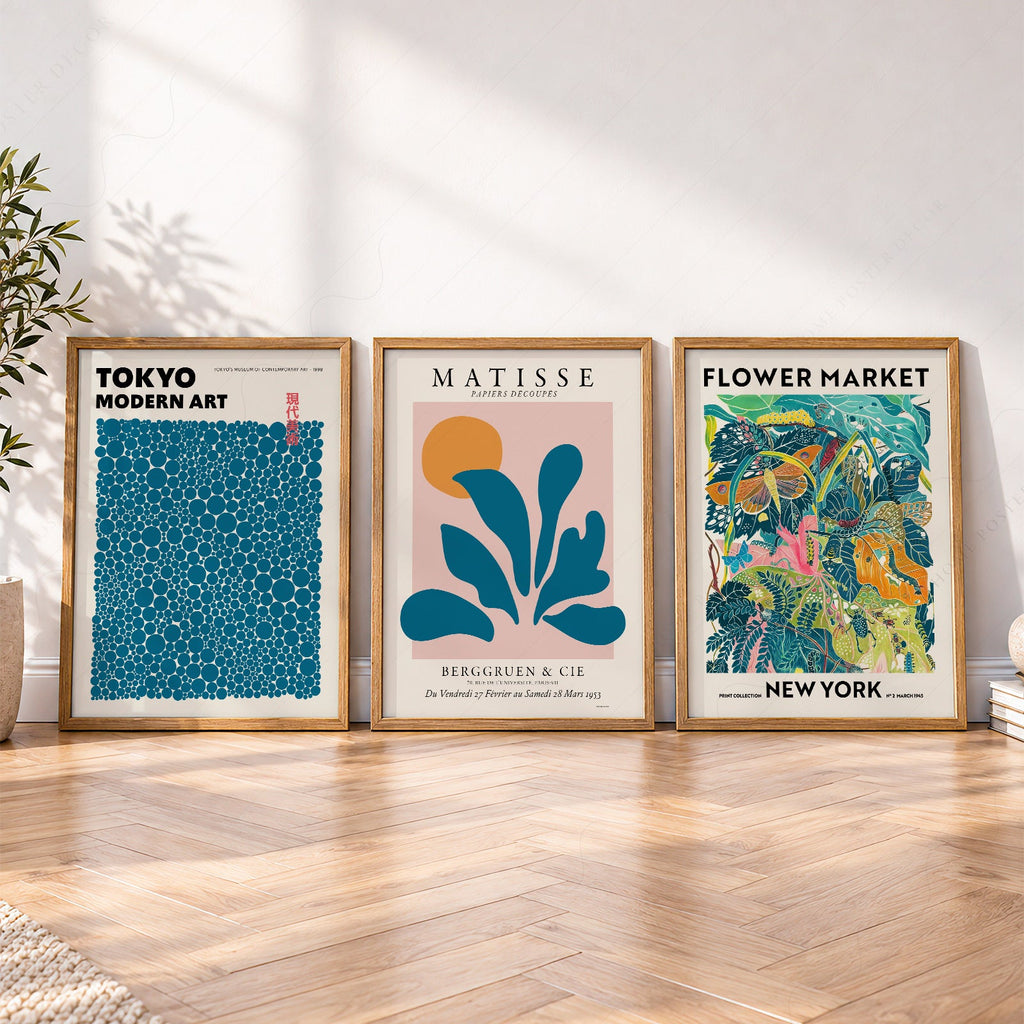 Teal Gallery Wall Set – Matisse Kusama Flower Market Art Prints