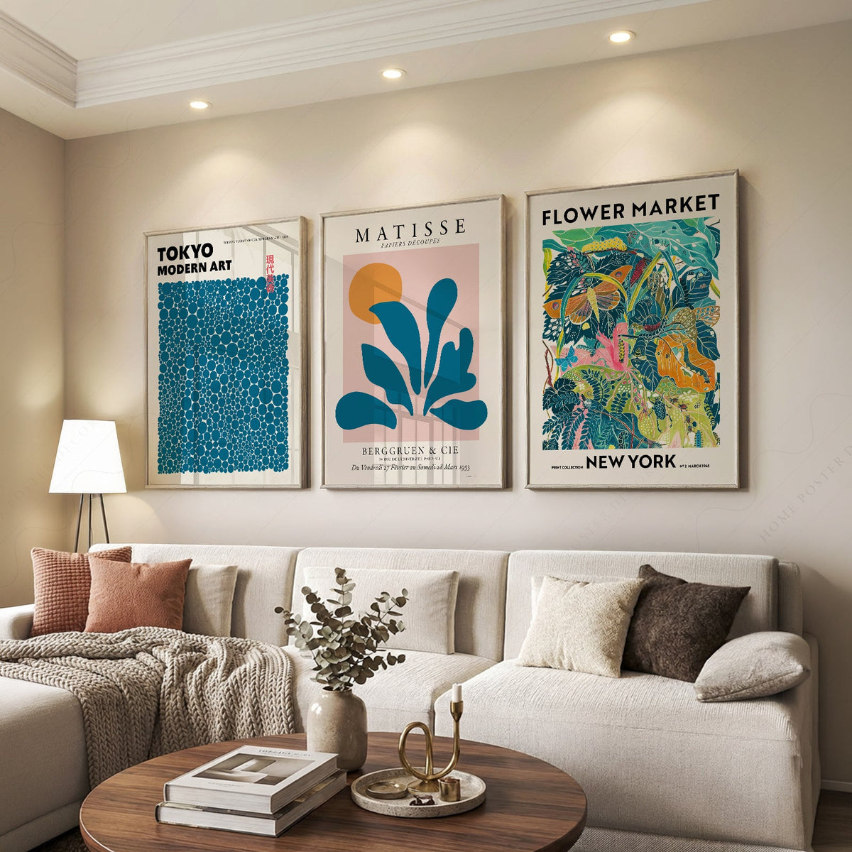 Teal Gallery Wall Set – Matisse Kusama Flower Market Art Prints