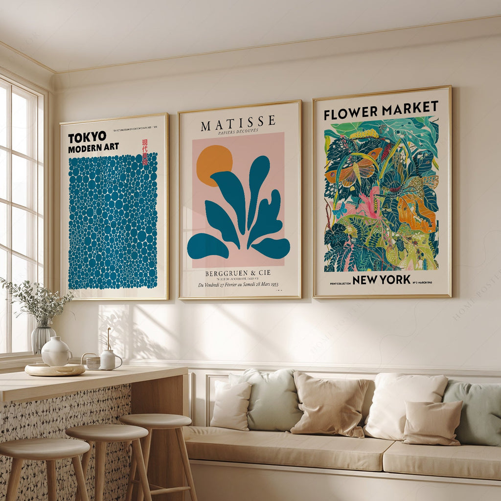 Teal Gallery Wall Set – Matisse Kusama Flower Market Art Prints