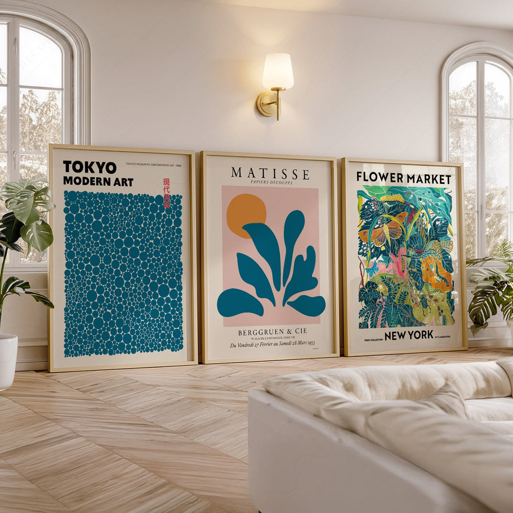 Teal Gallery Wall Set – Matisse Kusama Flower Market Art Prints
