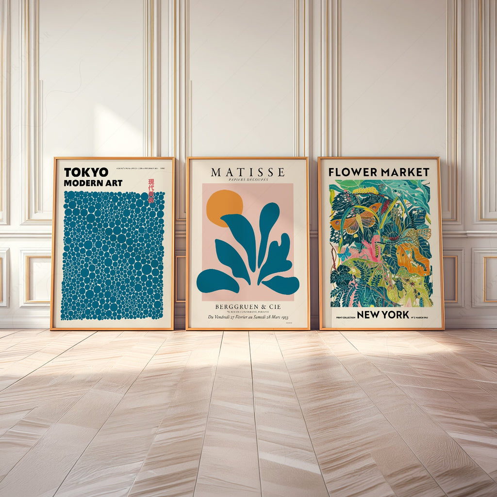Teal Gallery Wall Set – Matisse Kusama Flower Market Art Prints