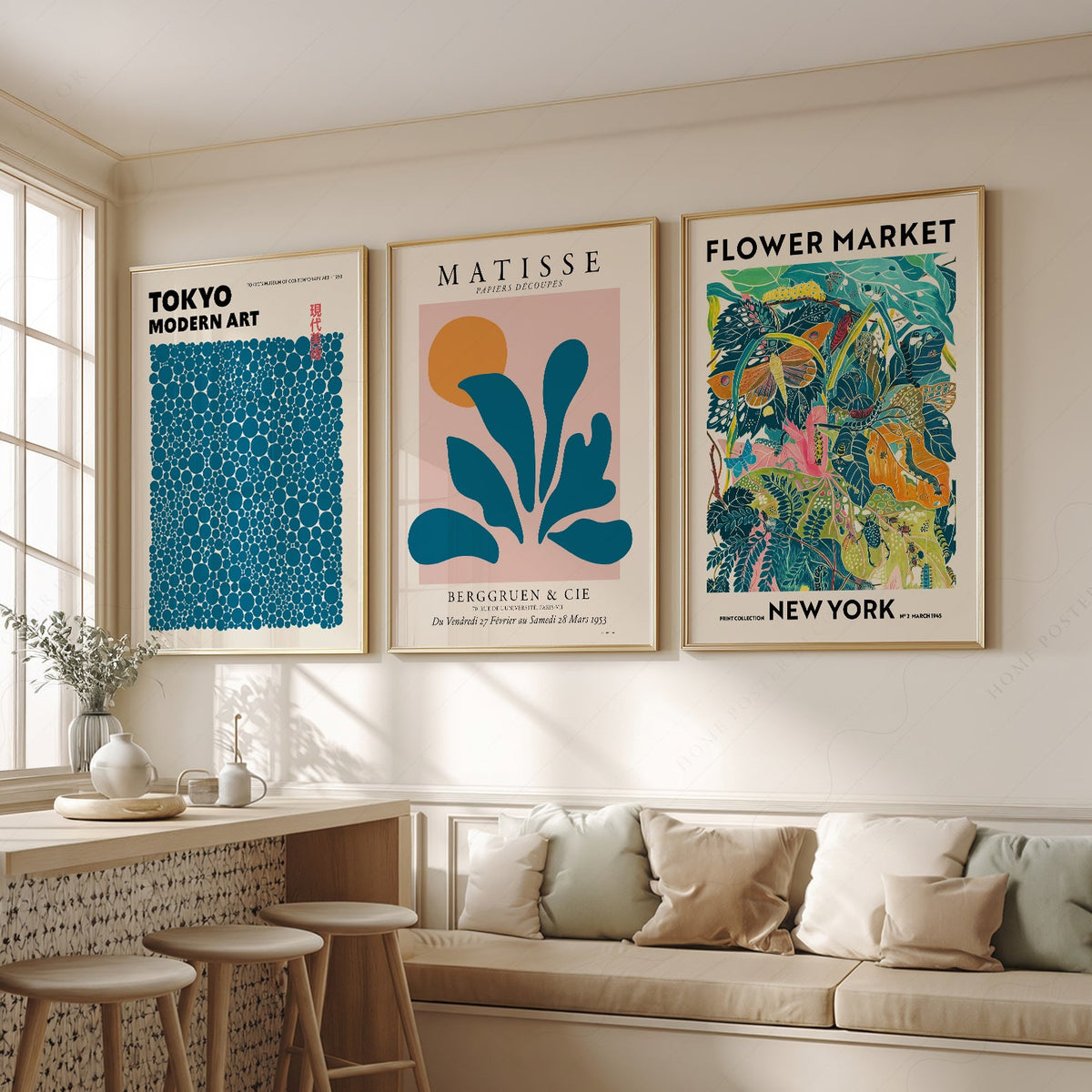 Teal Gallery Wall Set – Matisse Kusama Flower Market Art Prints