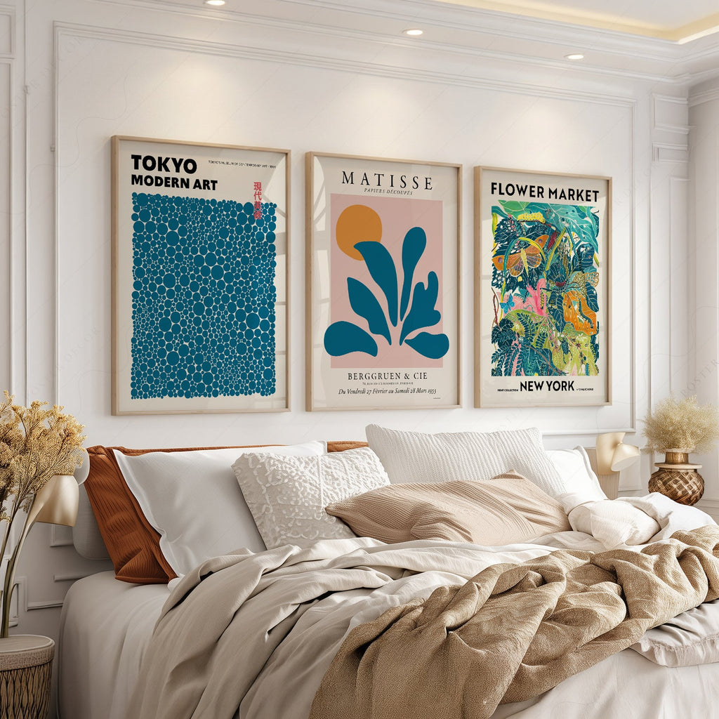 Teal Gallery Wall Set – Matisse Kusama Flower Market Art Prints
