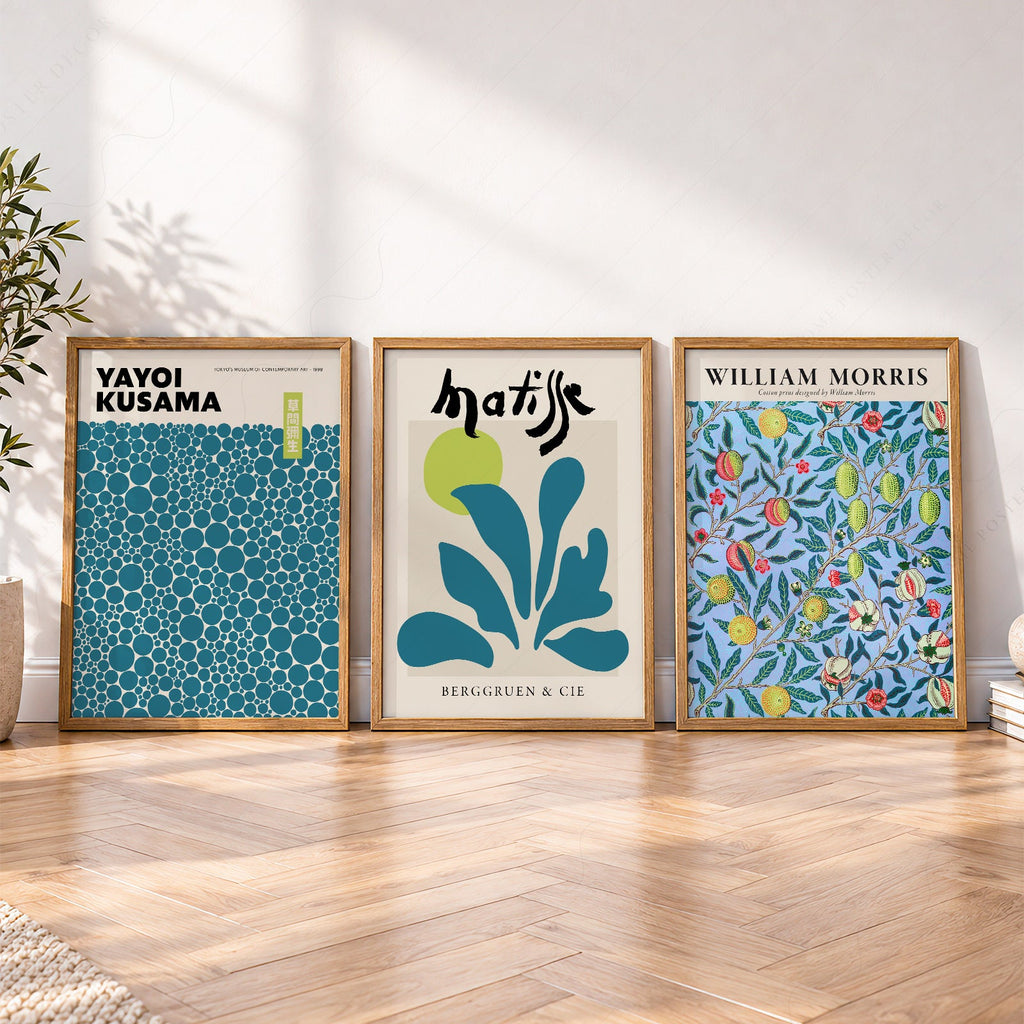 Kusama Matisse Morris, ensemble de 3 – Imprimés artistiques bleu sarcelle pour mur galerie