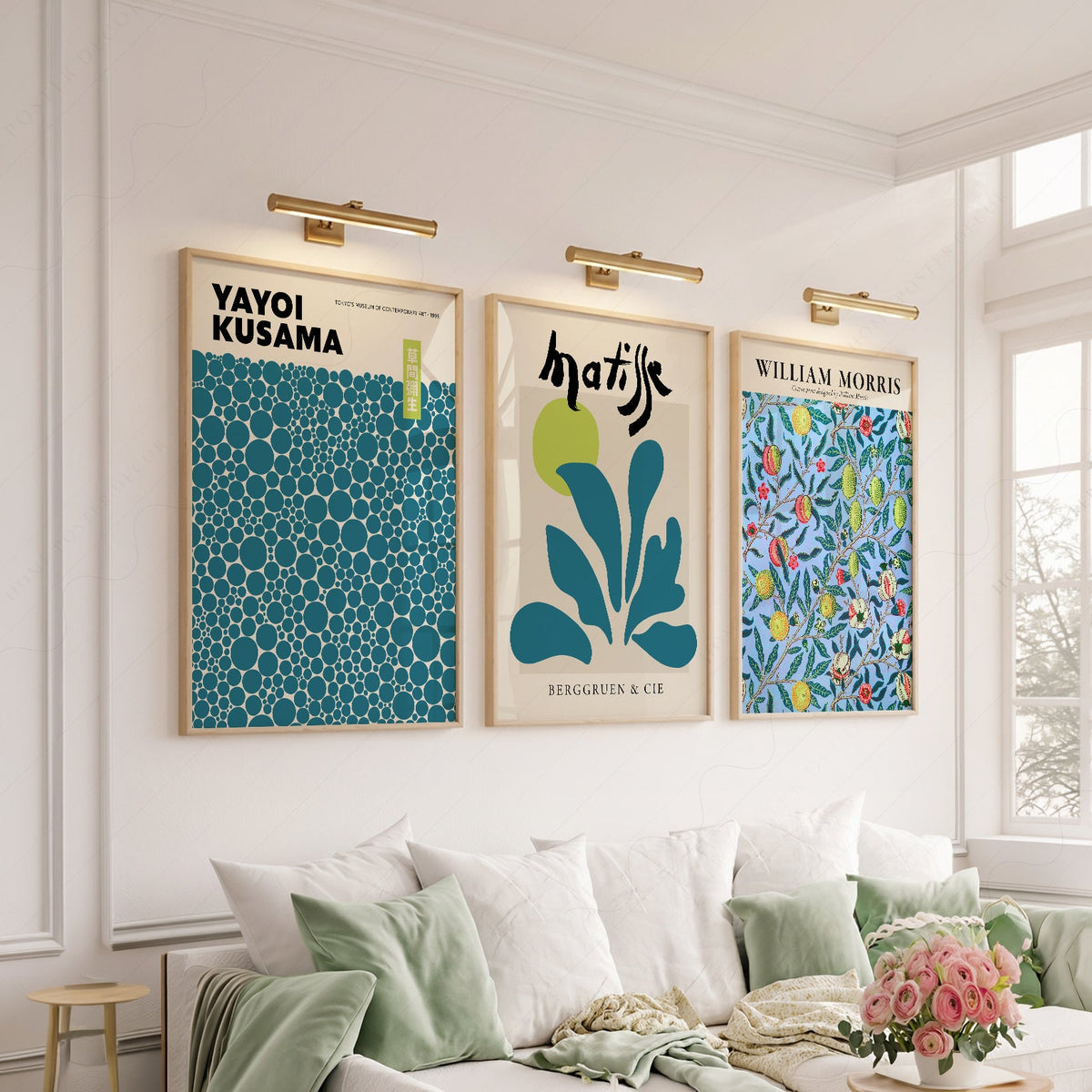 Kusama Matisse Morris, ensemble de 3 – Imprimés artistiques bleu sarcelle pour mur galerie