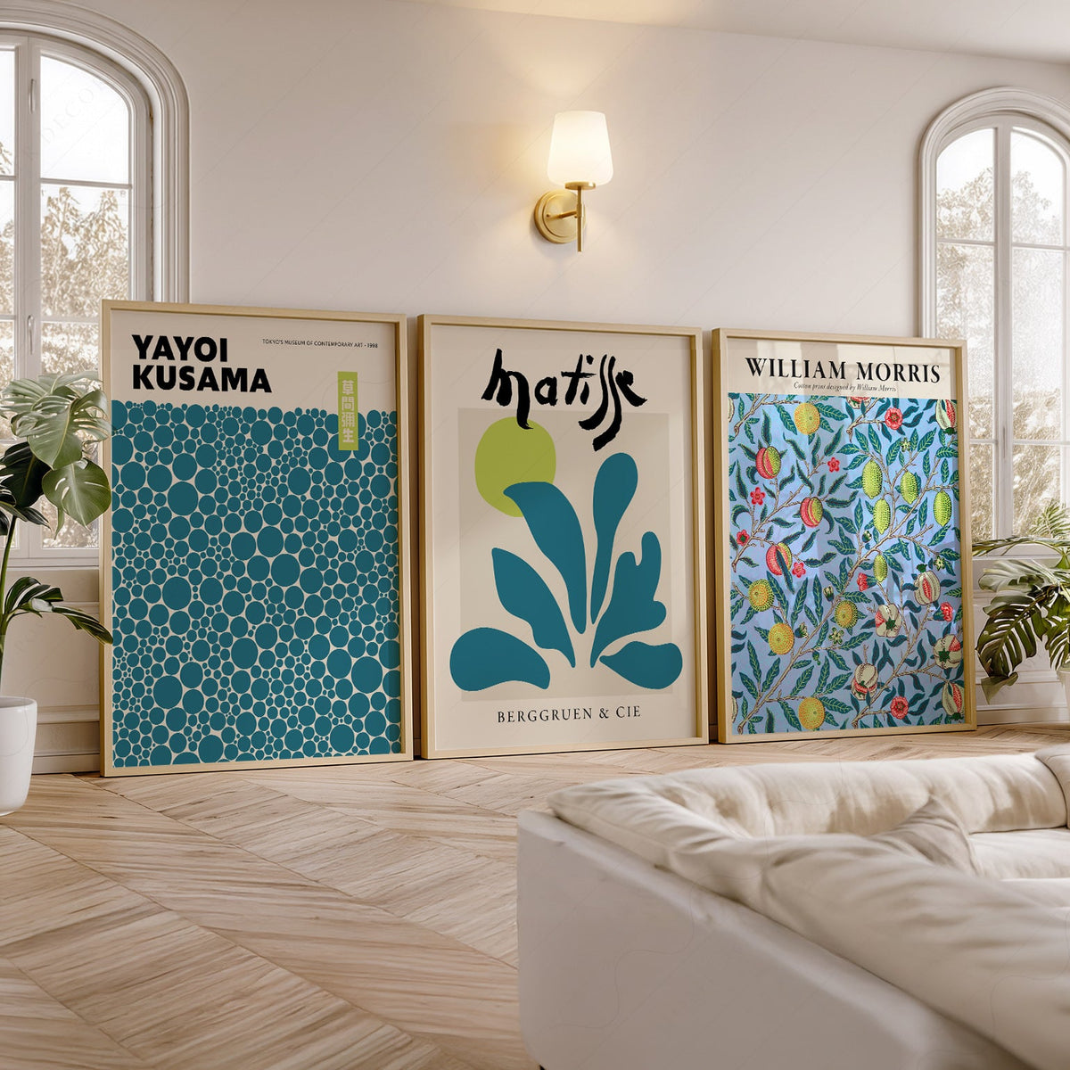 Kusama Matisse Morris, ensemble de 3 – Imprimés artistiques bleu sarcelle pour mur galerie