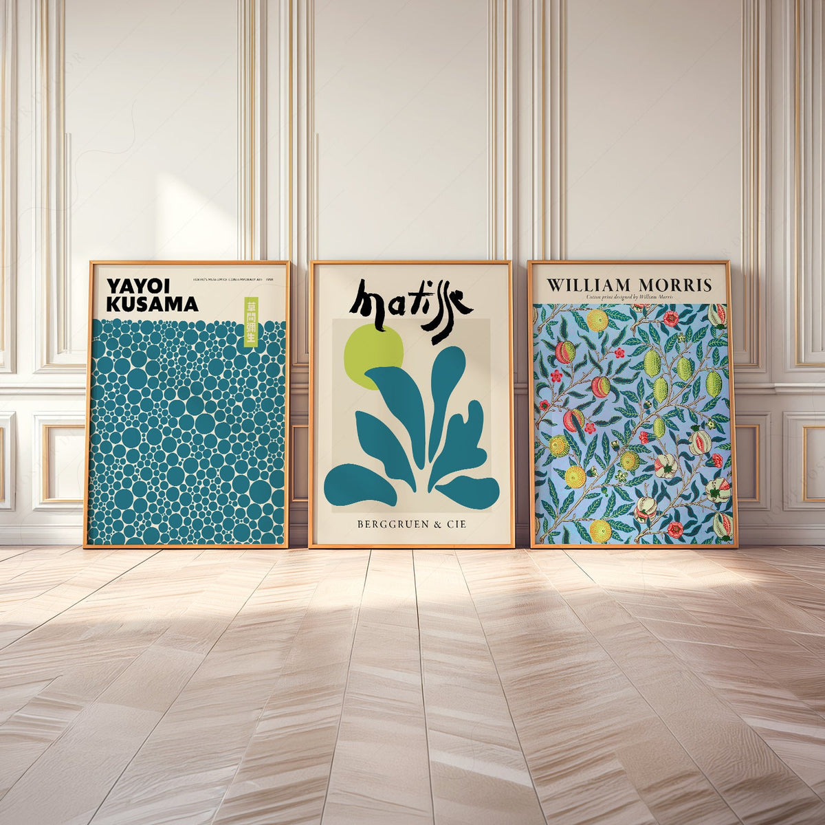 Kusama Matisse Morris, ensemble de 3 – Imprimés artistiques bleu sarcelle pour mur galerie