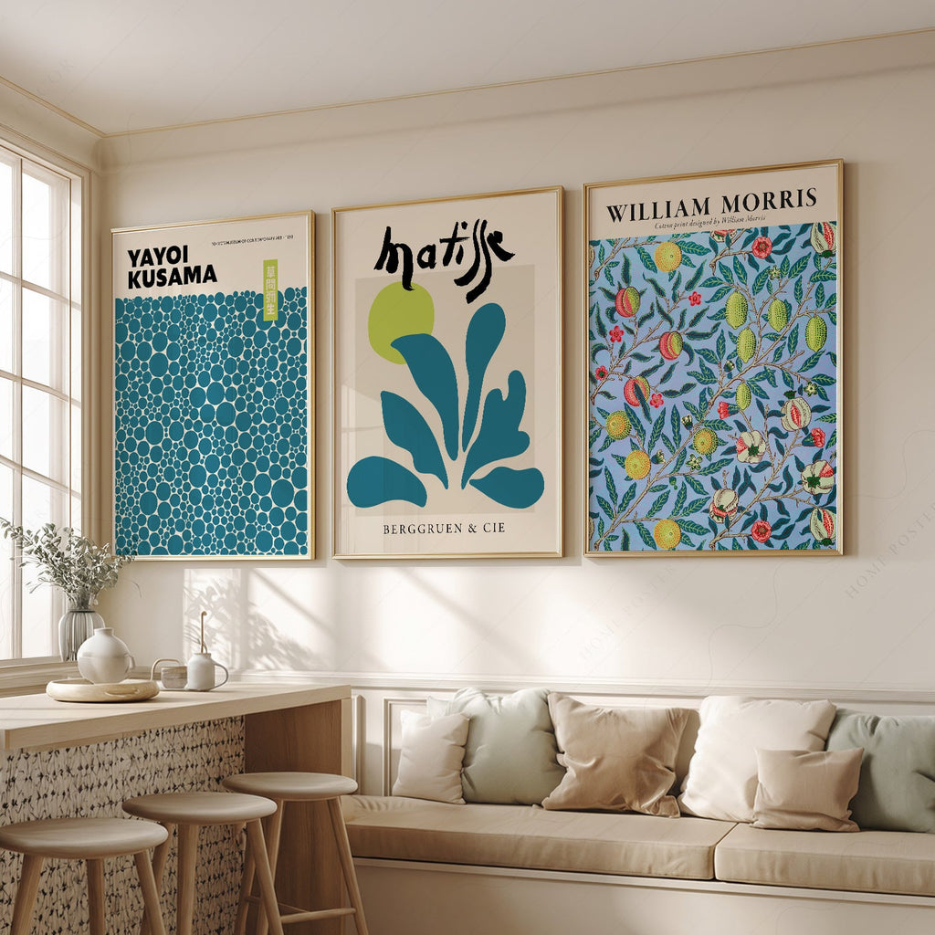 Kusama Matisse Morris, ensemble de 3 – Imprimés artistiques bleu sarcelle pour mur galerie