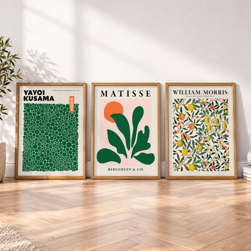 Ensemble de 3 impressions Kusama Matisse William Morris – Décor mural galerie vert