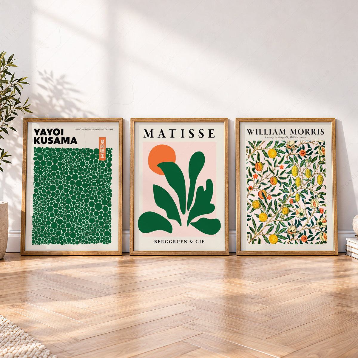 Ensemble de 3 impressions Kusama Matisse William Morris – Décor mural galerie vert