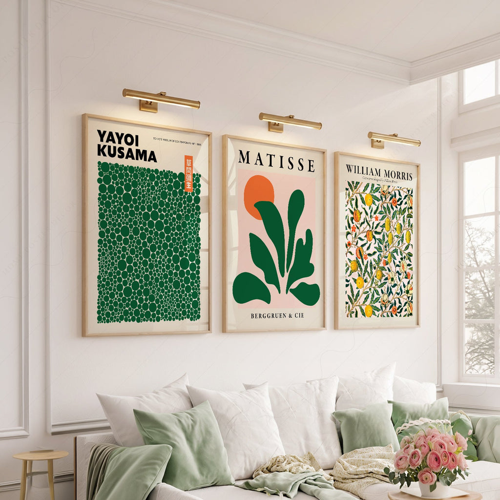 Ensemble de 3 impressions Kusama Matisse William Morris – Décor mural galerie vert
