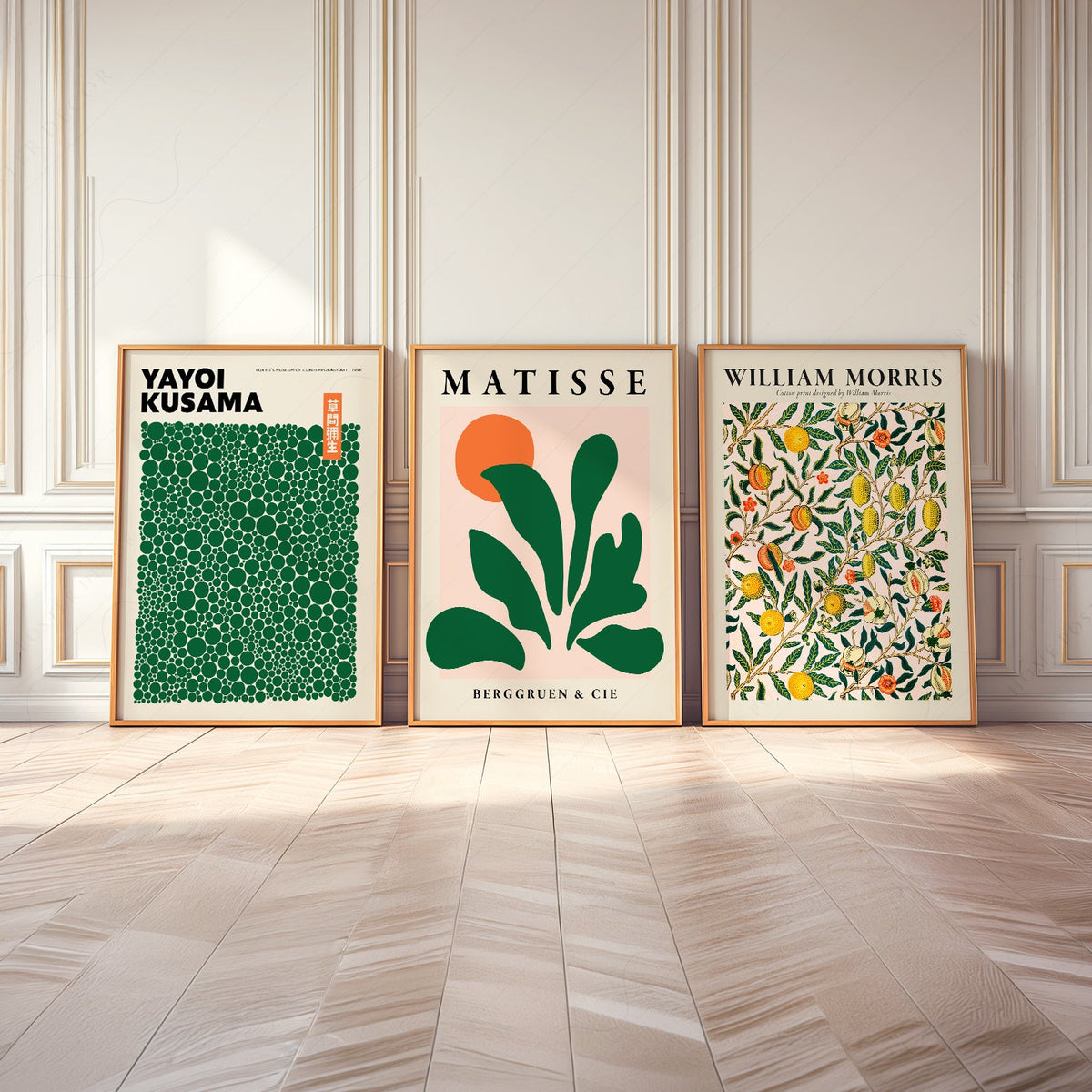 Ensemble de 3 impressions Kusama Matisse William Morris – Décor mural galerie vert
