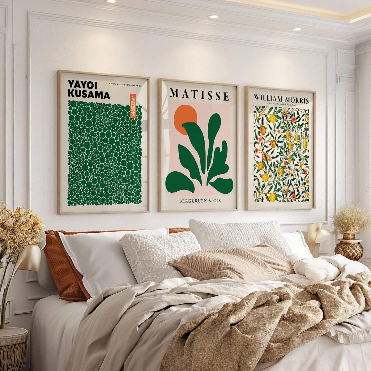 Ensemble de 3 impressions Kusama Matisse William Morris – Décor mural galerie vert