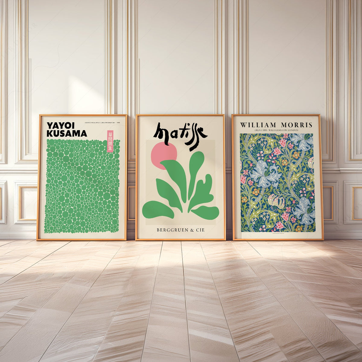 Ensemble de 3 reproductions Matisse, Kusama et William Morris – Art mural de galerie moderne