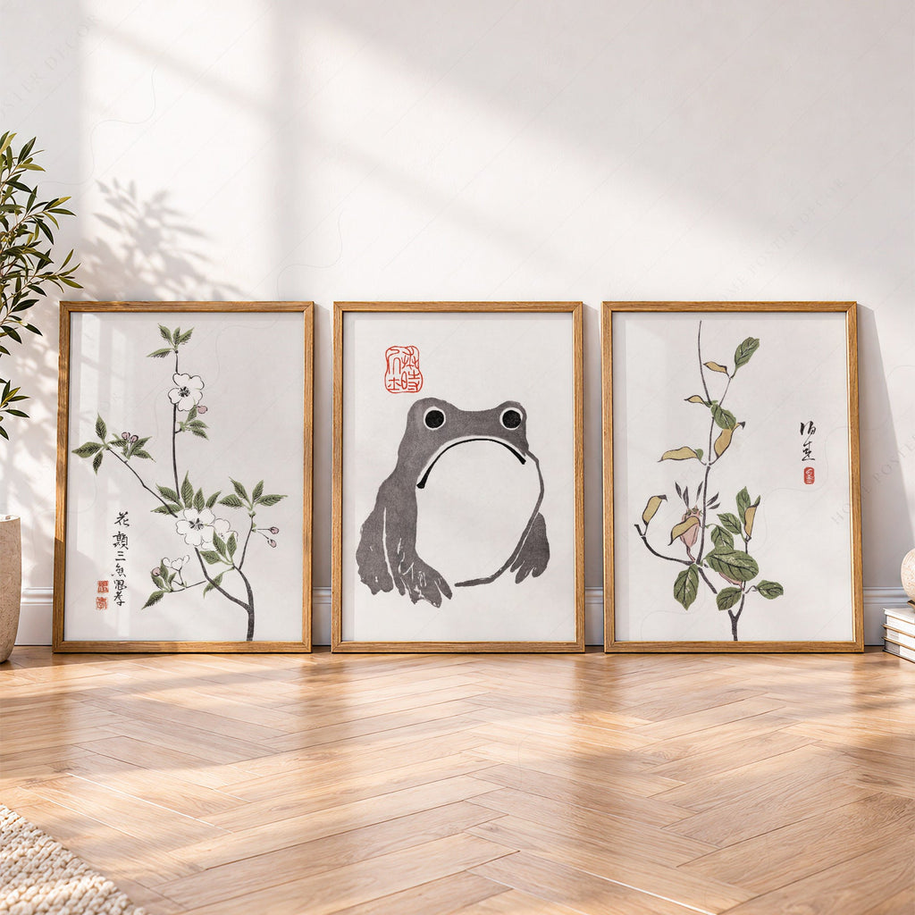 Matsumoto Hoji Frog Art Print Set – Japanese Botanical Wall Art Poster
