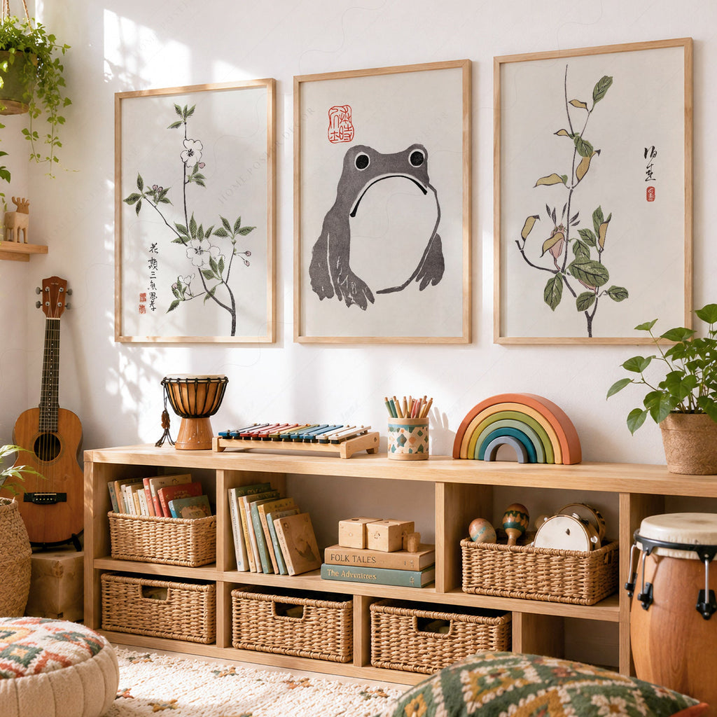 Matsumoto Hoji Frog Art Print Set – Japanese Botanical Wall Art Poster