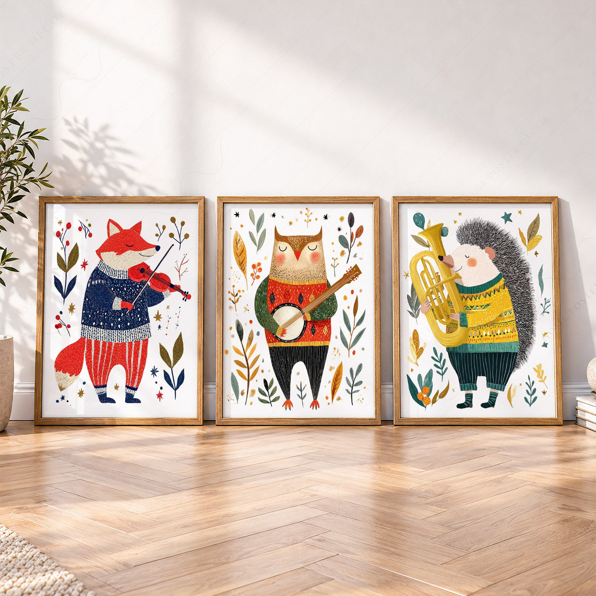 Woodland Animal Musician Print Set of 3 – Whimsical Nursery Wall Art