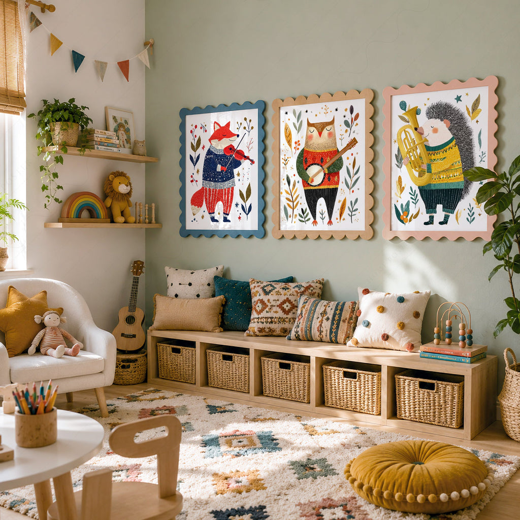 Woodland Animal Musician Print Set of 3 – Whimsical Nursery Wall Art