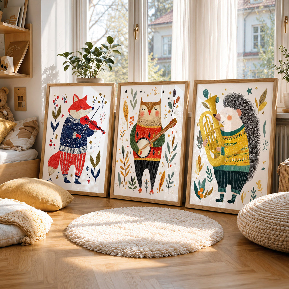 Woodland Animal Musician Print Set of 3 – Whimsical Nursery Wall Art