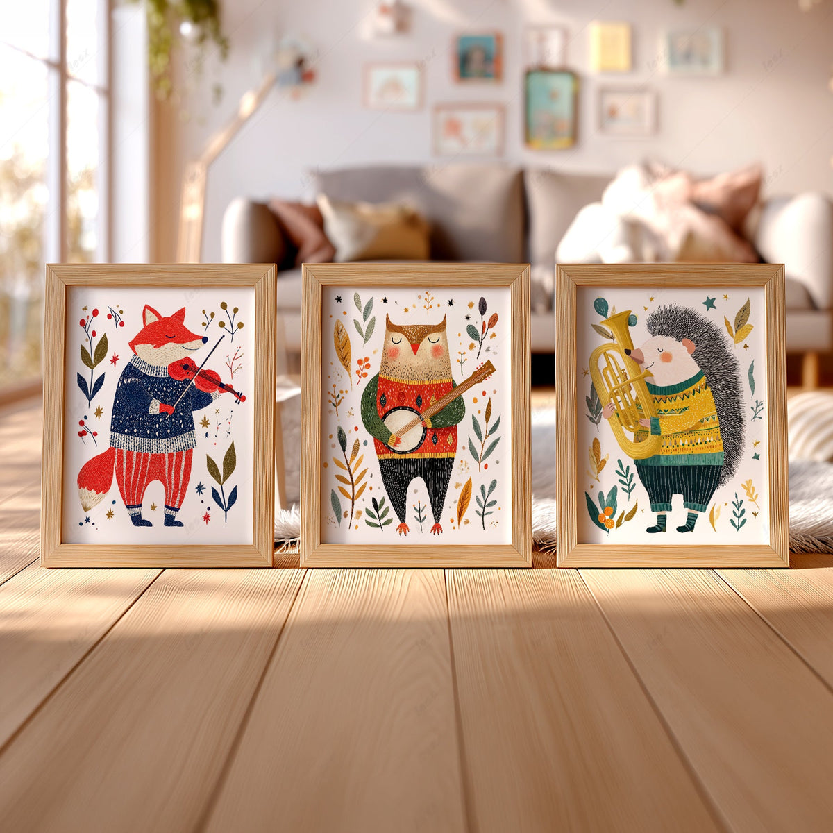 Woodland Animal Musician Print Set of 3 – Whimsical Nursery Wall Art