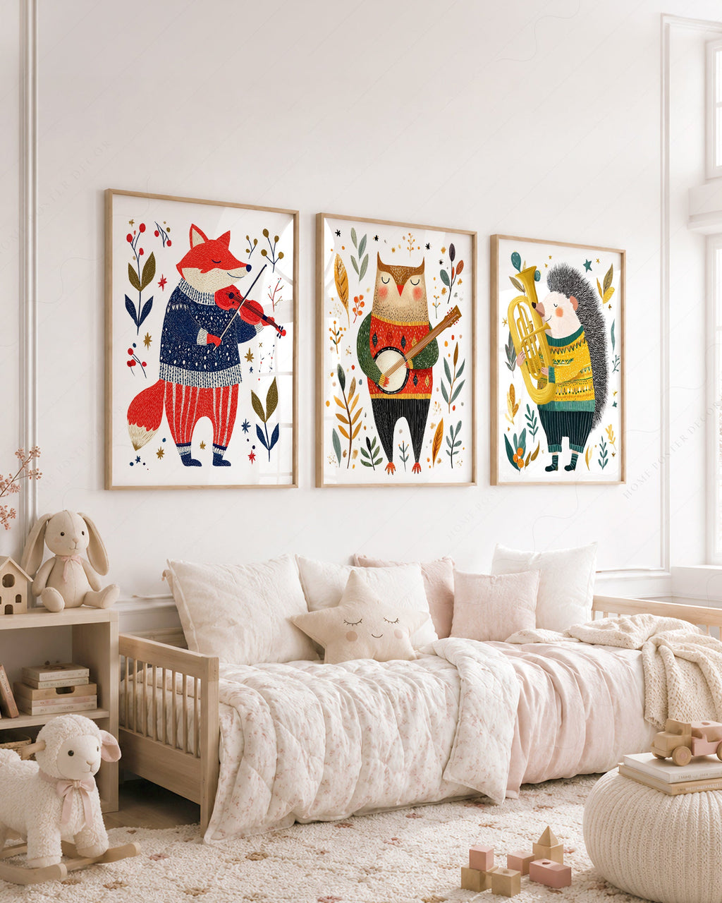 Woodland Animal Musician Print Set of 3 – Whimsical Nursery Wall Art