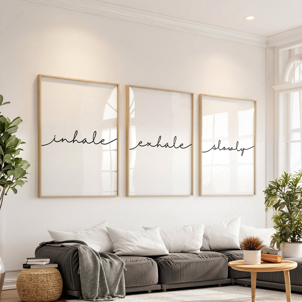 Inhale Exhale Slowly Print Set of 3 – Minimalist Zen Wall Art Posters