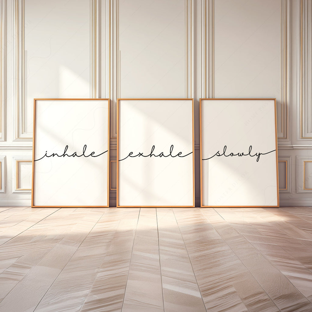 Inhale Exhale Slowly Print Set of 3 – Minimalist Zen Wall Art Posters