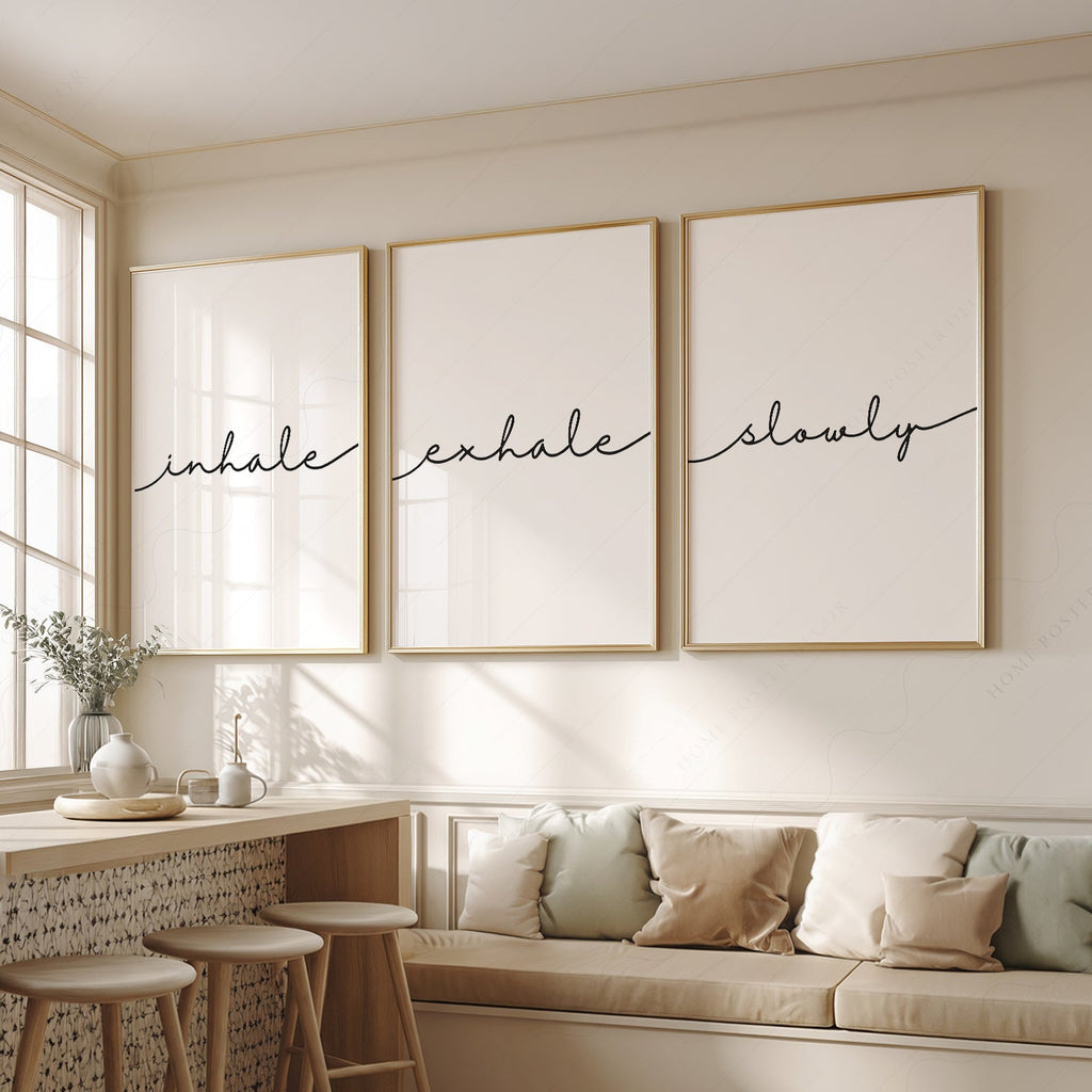 Inhale Exhale Slowly Print Set of 3 – Minimalist Zen Wall Art Posters