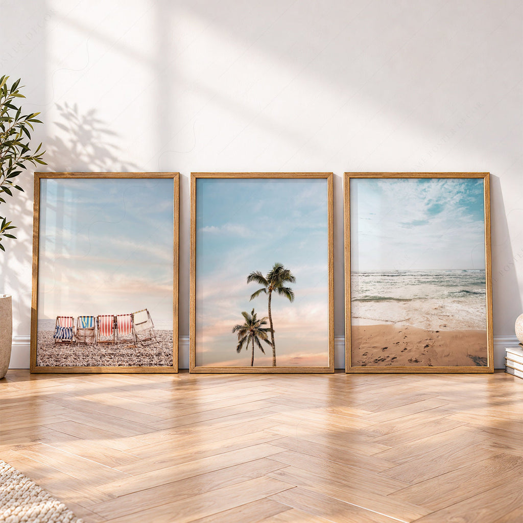 Ensemble de 3 affiches d'art de plage – Décor bohème photographie côtière océan