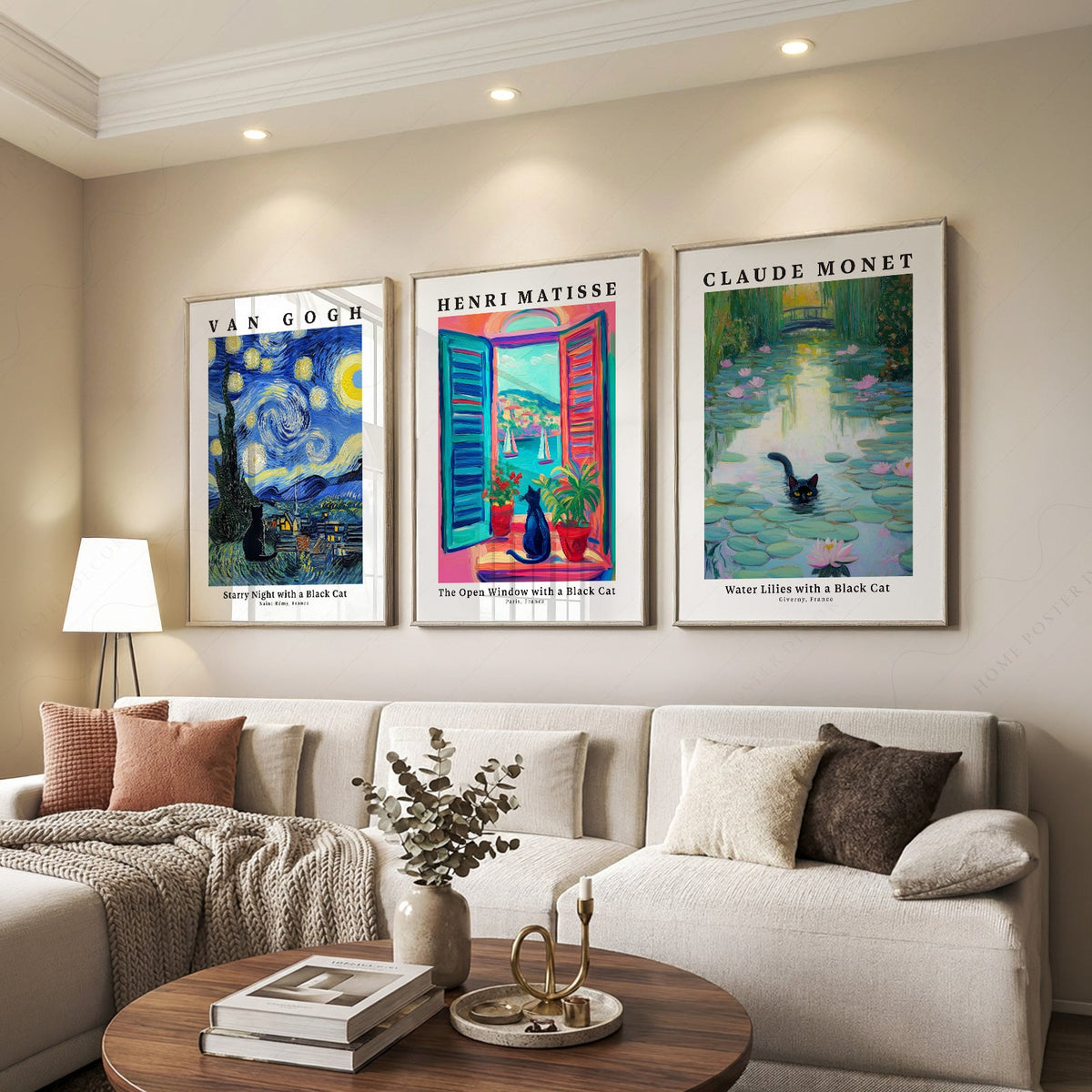 Black Cat Art Print Set – Van Gogh Matisse Monet Inspired Wall Art