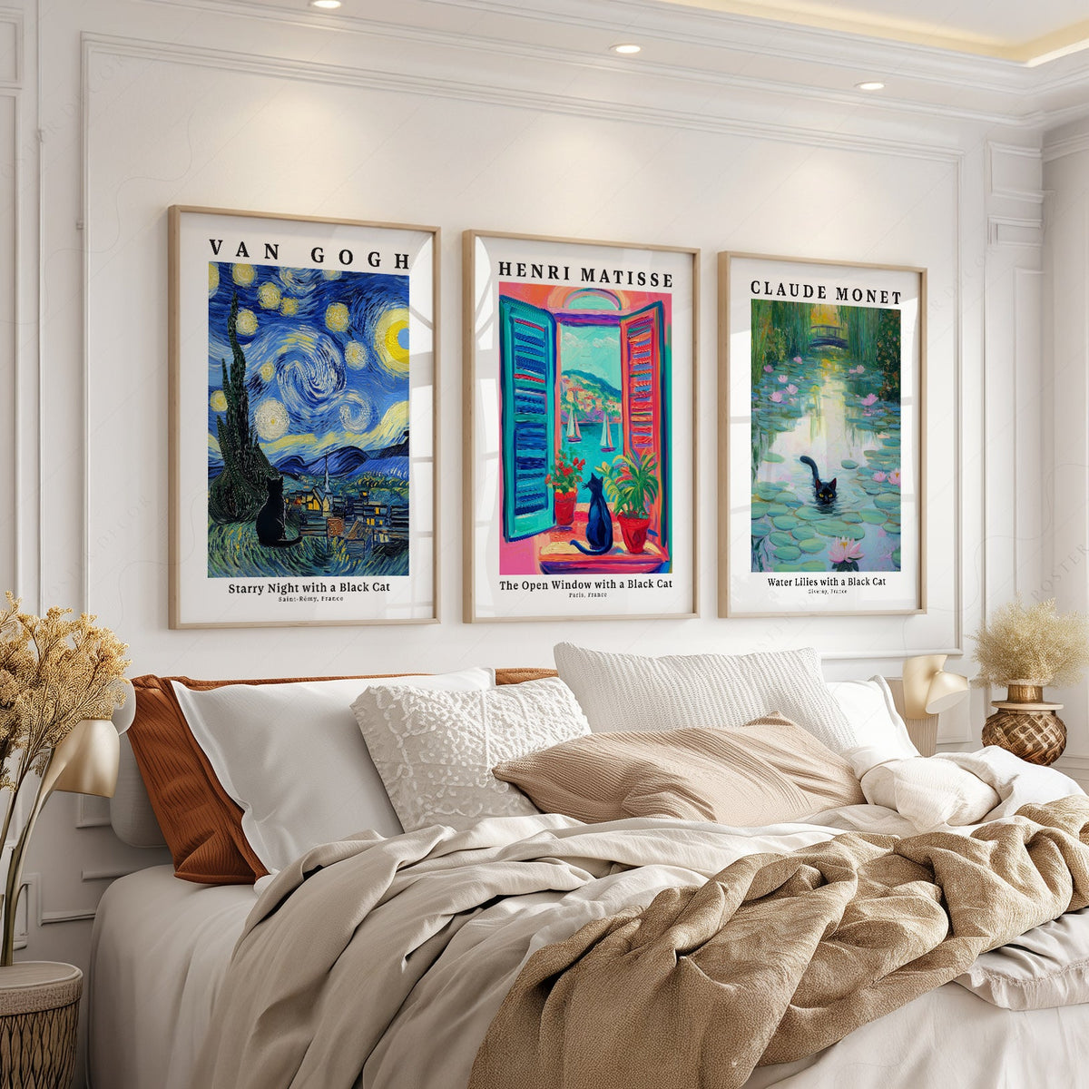 Black Cat Art Print Set – Van Gogh Matisse Monet Inspired Wall Art
