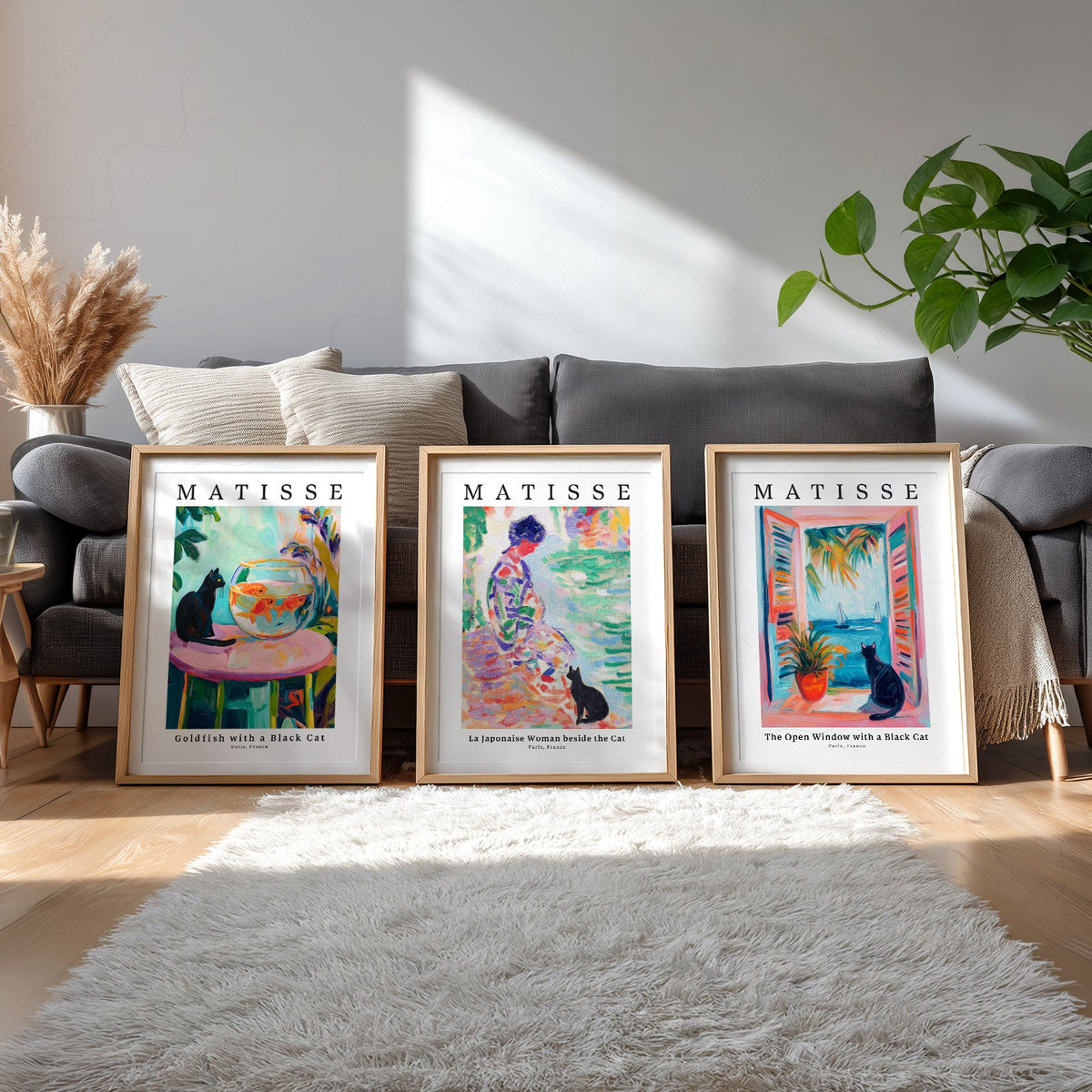 Matisse Black Cat Art Print Set of 3 – Colorful Wall Art Poster Collection