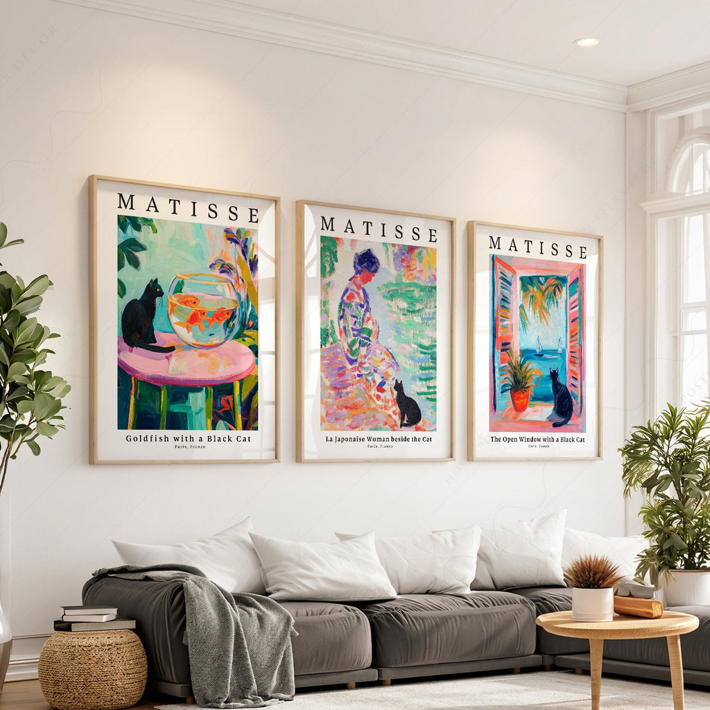 Matisse Black Cat Art Print Set of 3 – Colorful Wall Art Poster Collection