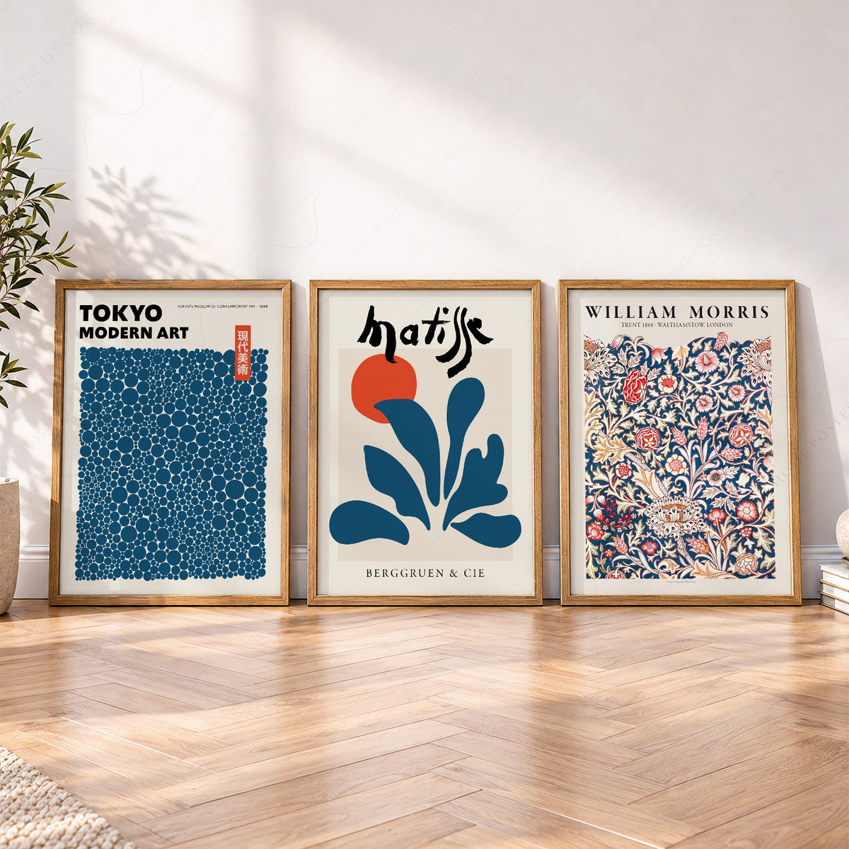 Ensemble de murs galerie bleu sarcelle – Reproductions d'art Henri Matisse, Yayoi Kusama et marché aux fleurs