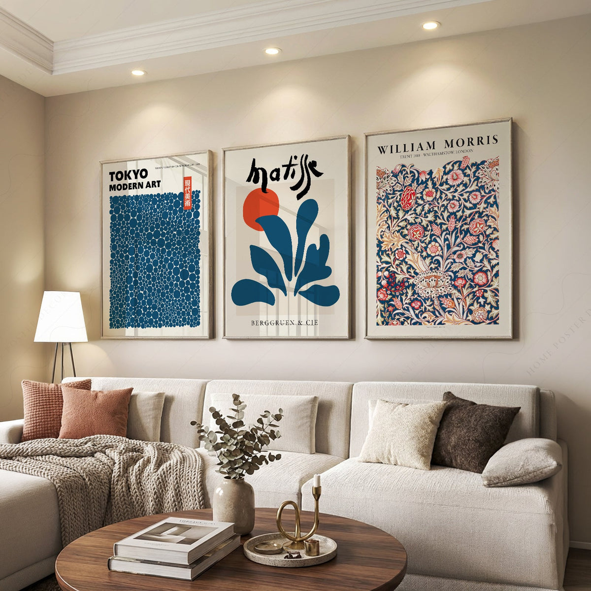 Ensemble de murs galerie bleu sarcelle – Reproductions d'art Henri Matisse, Yayoi Kusama et marché aux fleurs