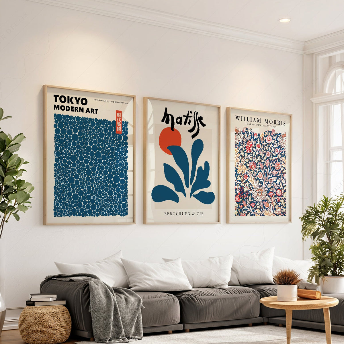 Ensemble de murs galerie bleu sarcelle – Reproductions d'art Henri Matisse, Yayoi Kusama et marché aux fleurs