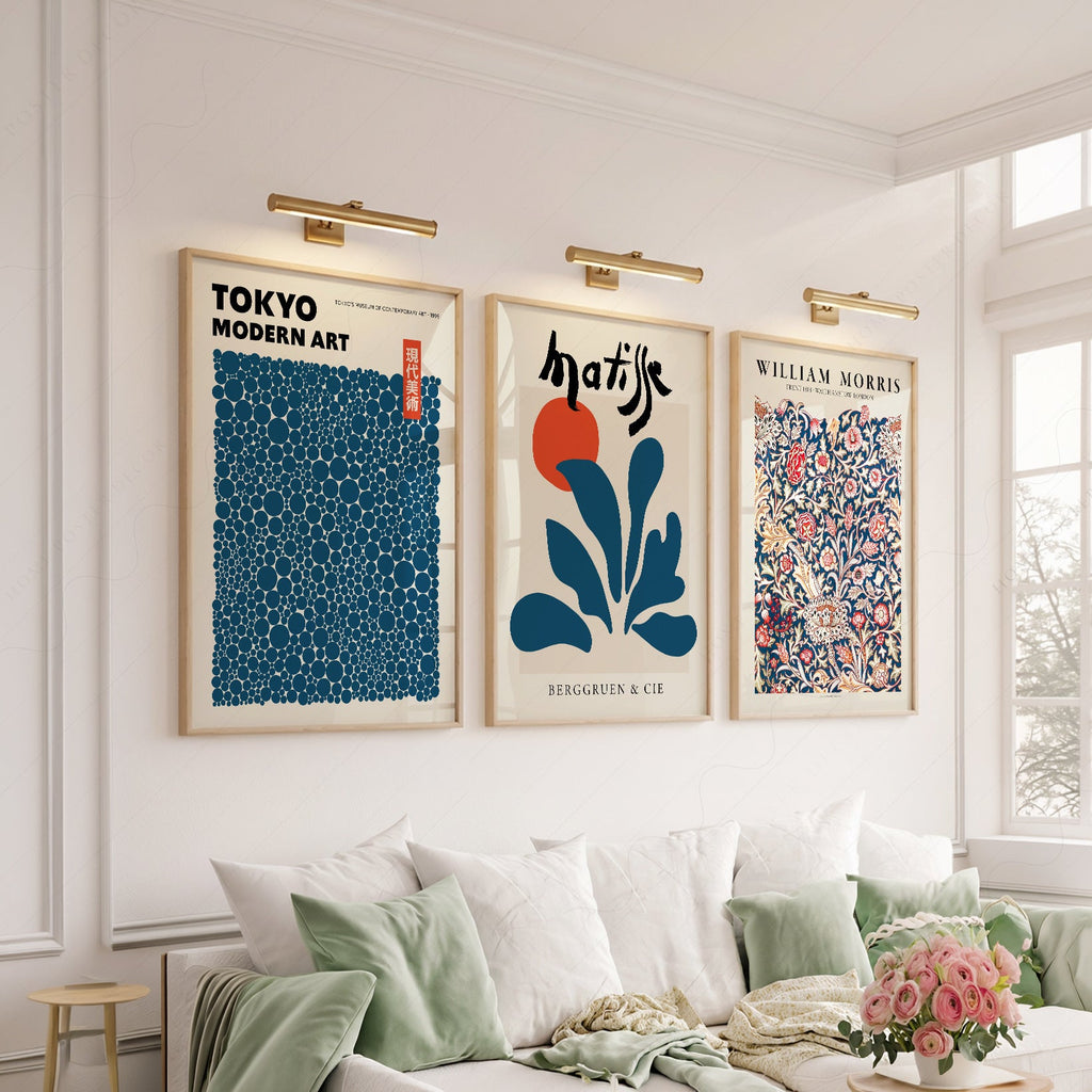Ensemble de murs galerie bleu sarcelle – Reproductions d'art Henri Matisse, Yayoi Kusama et marché aux fleurs