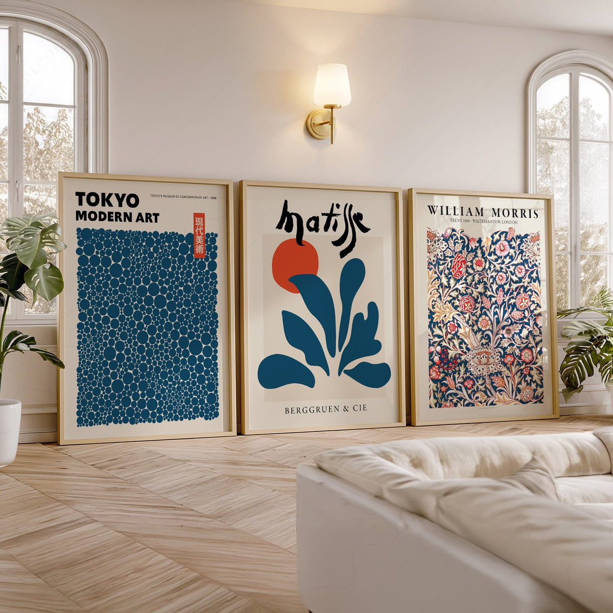 Ensemble de murs galerie bleu sarcelle – Reproductions d'art Henri Matisse, Yayoi Kusama et marché aux fleurs