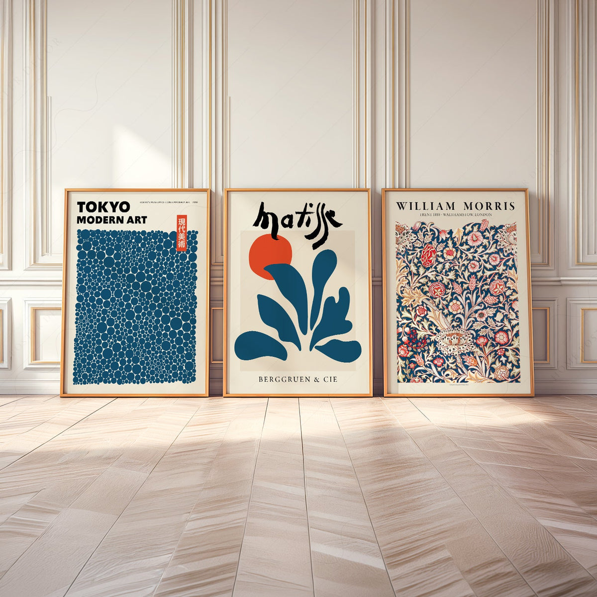 Ensemble de murs galerie bleu sarcelle – Reproductions d'art Henri Matisse, Yayoi Kusama et marché aux fleurs