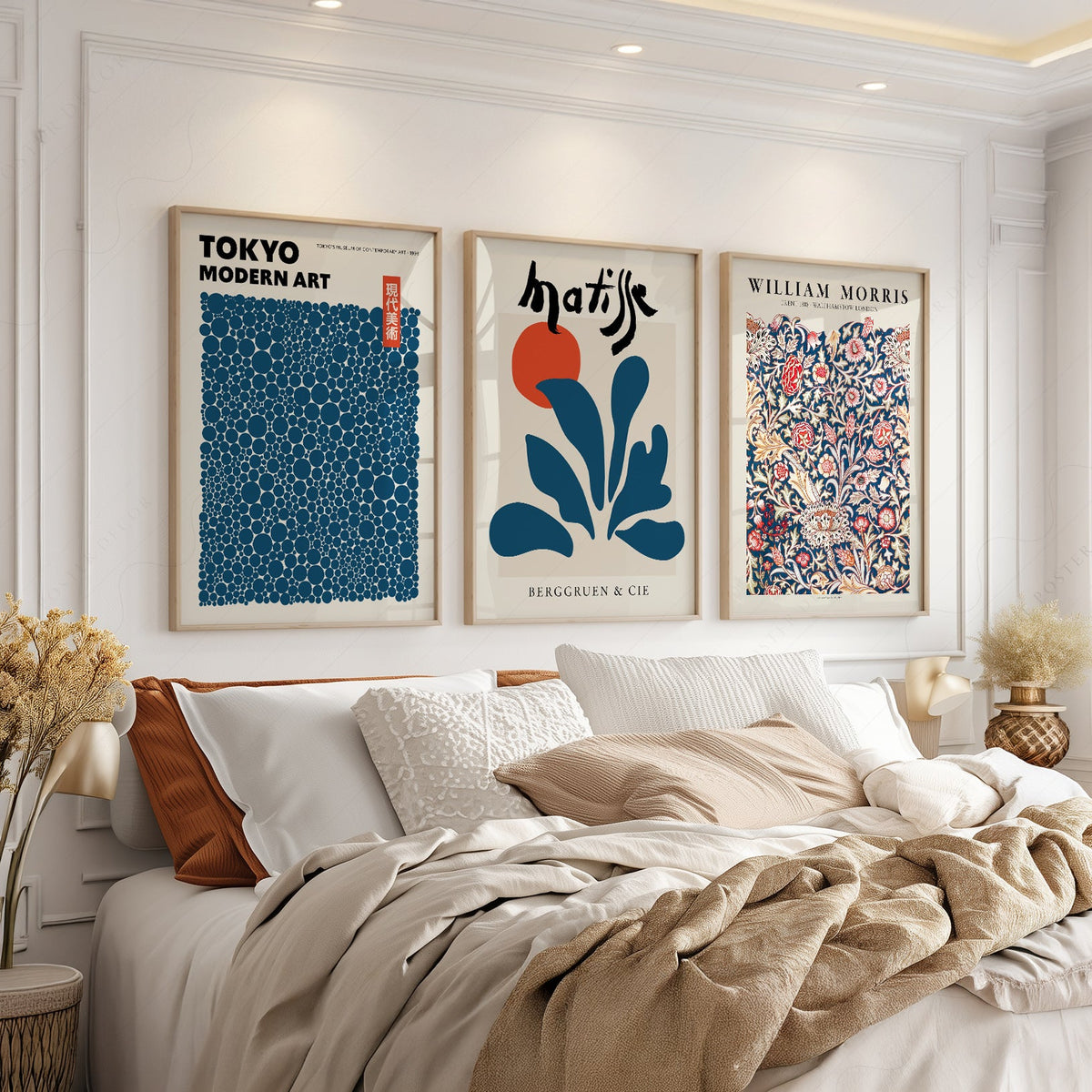 Ensemble de murs galerie bleu sarcelle – Reproductions d'art Henri Matisse, Yayoi Kusama et marché aux fleurs