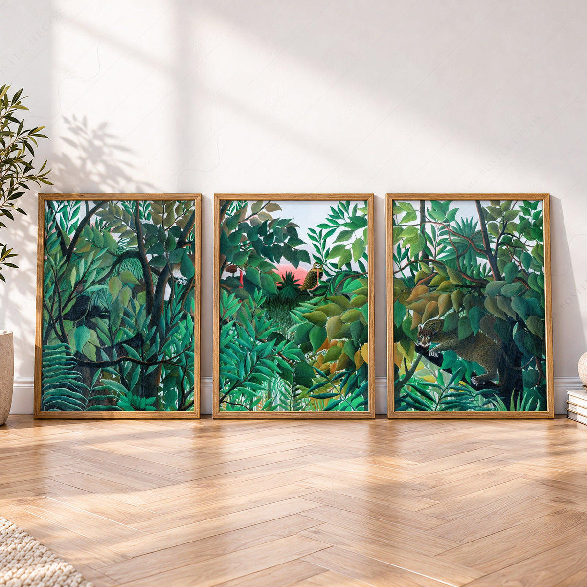 Henri Rousseau Jungle - Ensemble de 3 reproductions d'art - Art mural forêt tropicale
