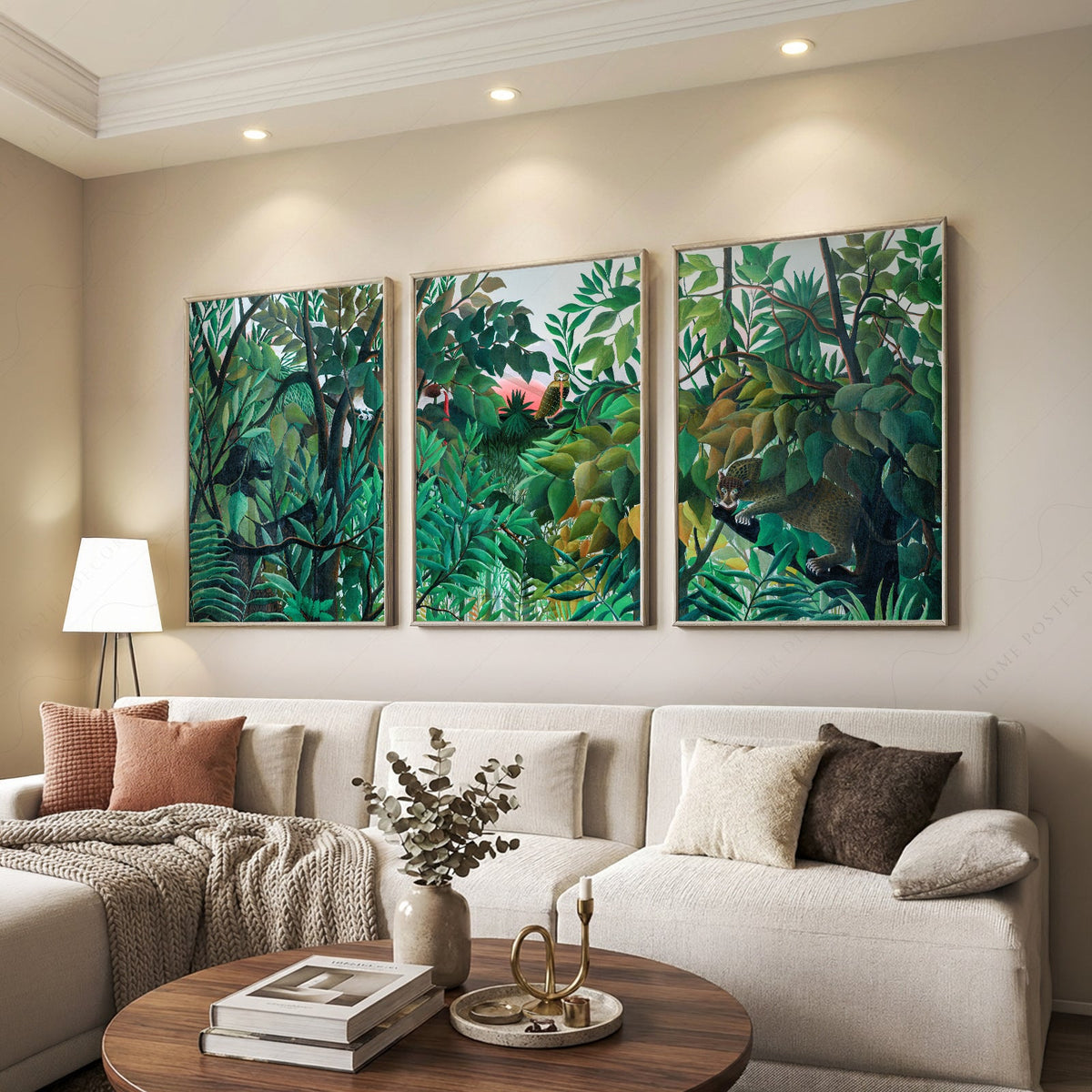 Henri Rousseau Jungle - Ensemble de 3 reproductions d'art - Art mural forêt tropicale