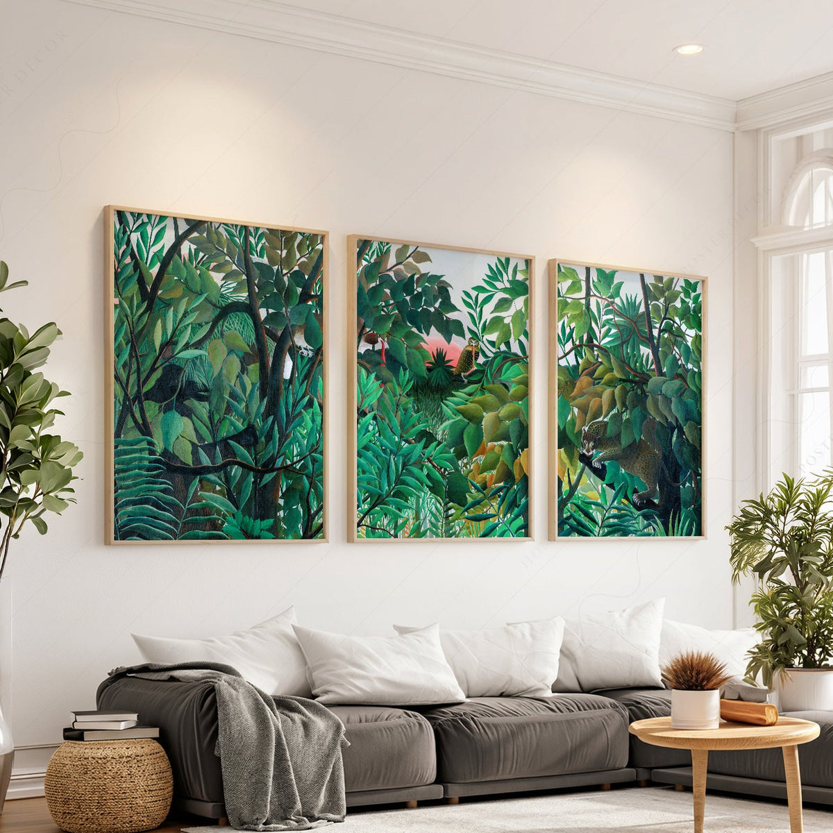 Henri Rousseau Jungle - Ensemble de 3 reproductions d'art - Art mural forêt tropicale